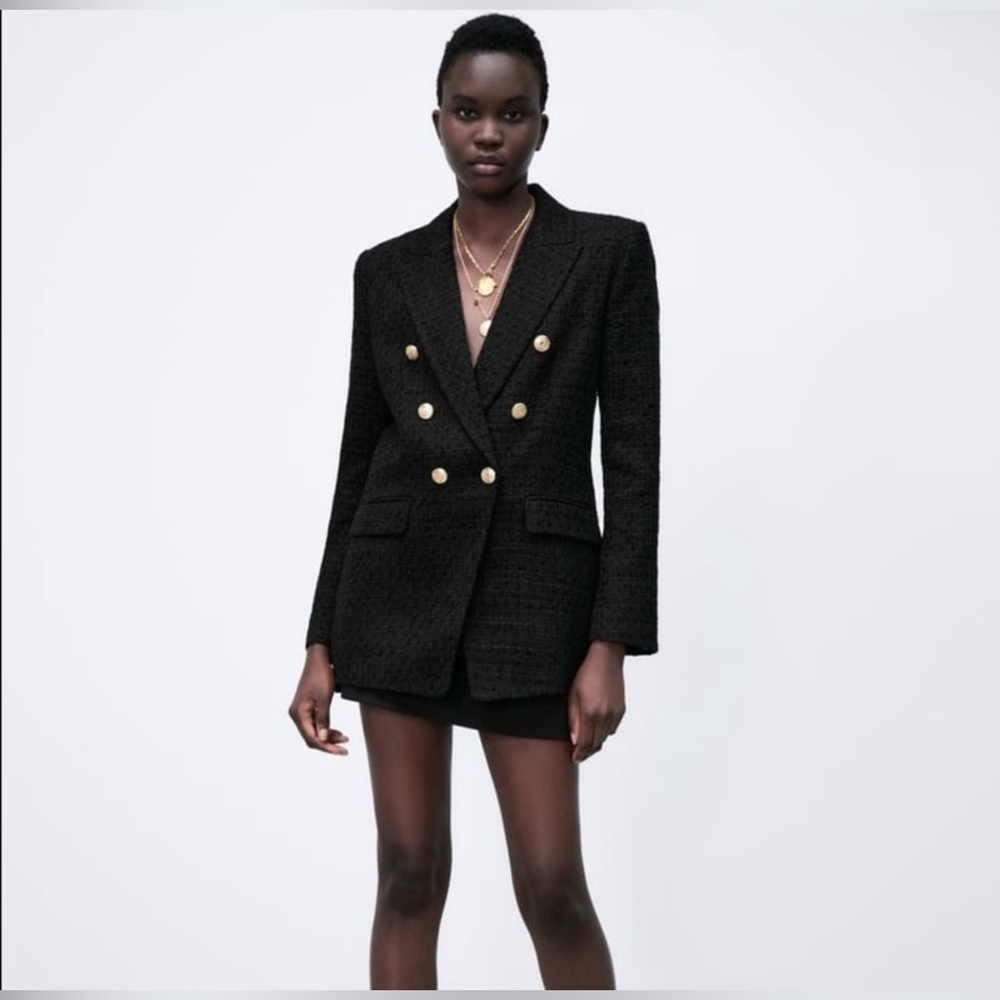 Zara Black and Gold Double-Breasted Blazer